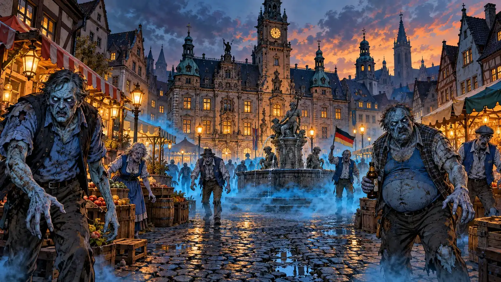 Der Marktplatz im blauen Nebel